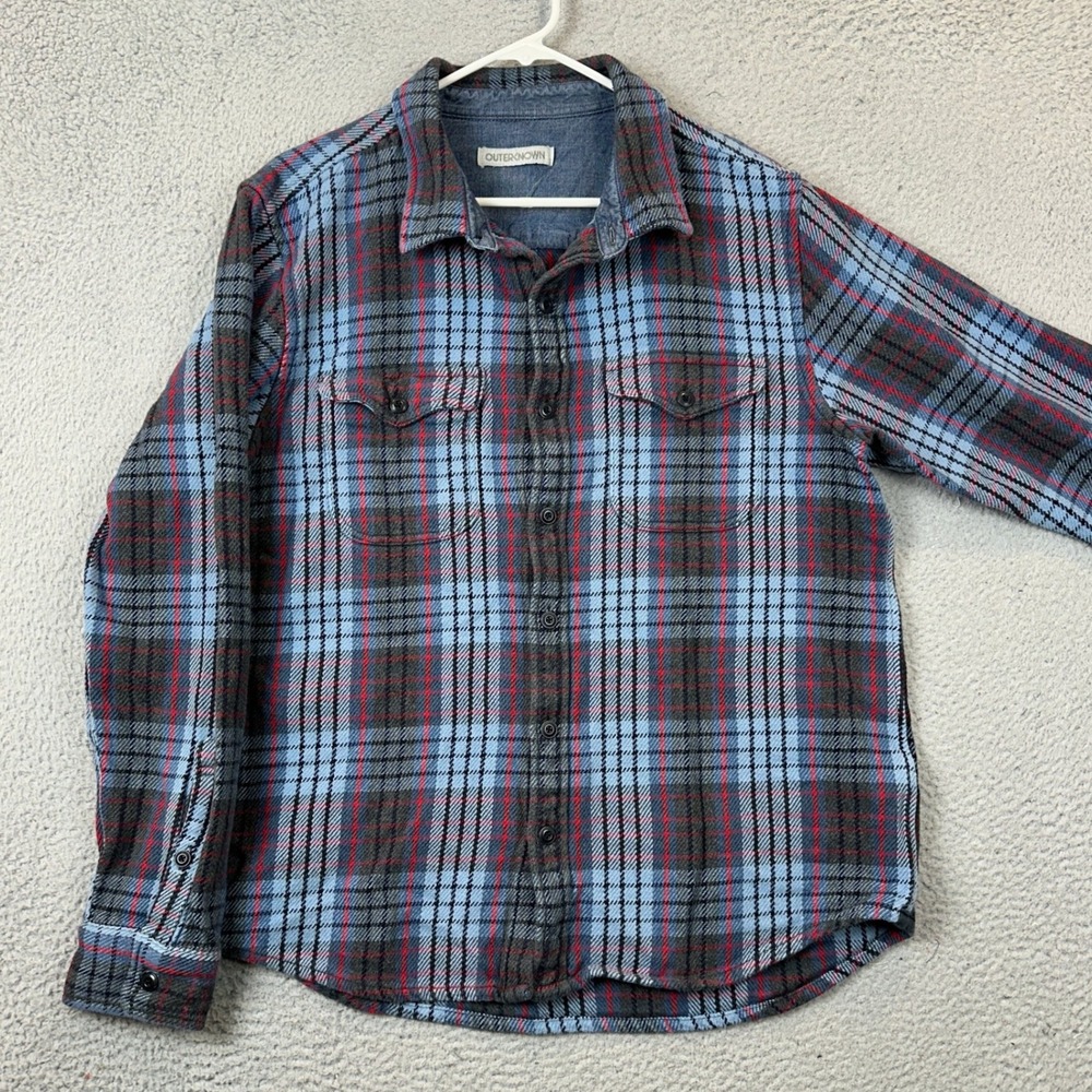Outerknown Blanket Shirt Mens Large Blue Red Plaid Button Down Long Sleeve EUC